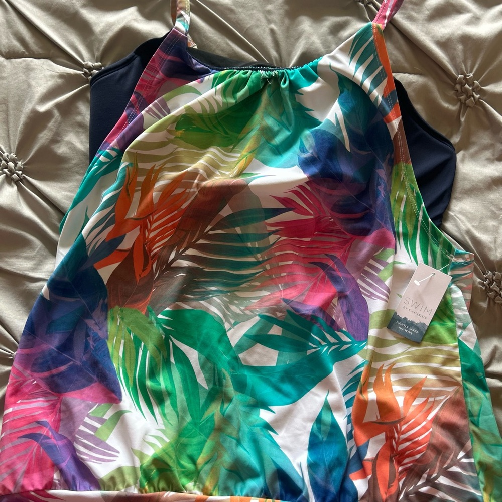 Cacique Green and Blue Swim Coverup with Artistic Botanical Design